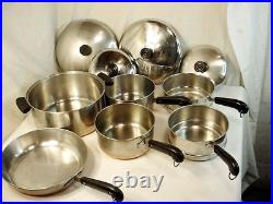 Vtg 10 pc Revere Ware Pot Pan Cookware Set Lid Skillet Copper Bottom USA Steamer