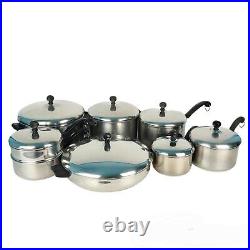 Vtg Farberware Cookware Aluminum Clad Stainless Steel Stock Pots Frying Pan Lids