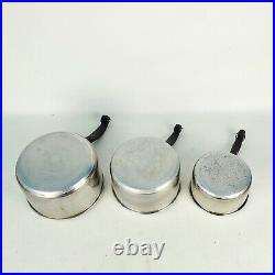Vtg Farberware Cookware Aluminum Clad Stainless Steel Stock Pots Frying Pan Lids