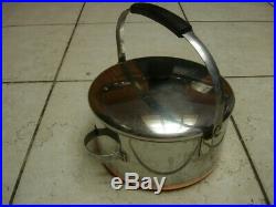Vtg Pre-68 Revere Ware 4.5qt Covered Stainless Copper Clad Stock Pot Bail Handle