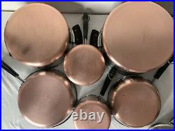 Vtg Revere Ware 11 Pcs Copper Bottom Stock Pots Pans Round Stainless Steel Lids