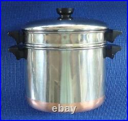 Vtg Revere Ware Copper Clad Bottom 5 QT Stainless Stock Pot with Steamer Insert