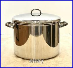 Vtg Revere Ware SS 16 Qt Stock Pot Commercial Grade & Lid Tri-Ply Disc Bottom