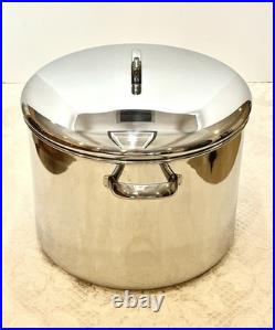 Vtg Revere Ware SS 16 Qt Stock Pot Commercial Grade & Lid Tri-Ply Disc Bottom