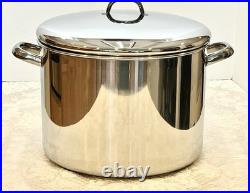 Vtg Revere Ware SS 16 Qt Stock Pot Commercial Grade & Lid Tri-Ply Disc Bottom