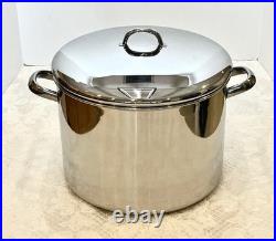 Vtg Revere Ware SS 16 Qt Stock Pot Commercial Grade & Lid Tri-Ply Disc Bottom