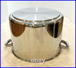 Vtg Revere Ware SS 16 Qt Stock Pot Commercial Grade & Lid Tri-Ply Disc Bottom