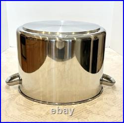Vtg Revere Ware SS 16 Qt Stock Pot Commercial Grade & Lid Tri-Ply Disc Bottom