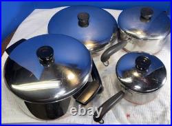 Vtg Revere Ware Set Copper Bottom Cookware. Skillet, Stock Pot, 2 Sauce Pans