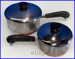 Vtg Revere Ware Set Copper Bottom Cookware. Skillet, Stock Pot, 2 Sauce Pans