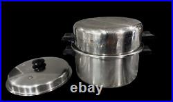 Vtg Saladmaster 18-8 Tri-Clad 6Qt Stainless Steel Stock Pot Dutch Oven with2nd Lid