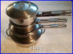 Vtg. Tramontina Brazil Inox Early Model Stainless Steel 8 Piece Pans/Pots