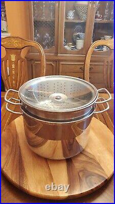 Williams-Sonoma 8 Qt. Stockpot, Strainer, Glass Lid. Stainless, New