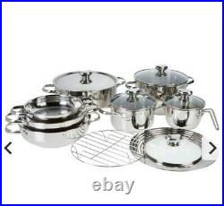 Wolfgang Puck 13-piece Stainless Steel Cookware Set-New Open Box-Orig. $209.95